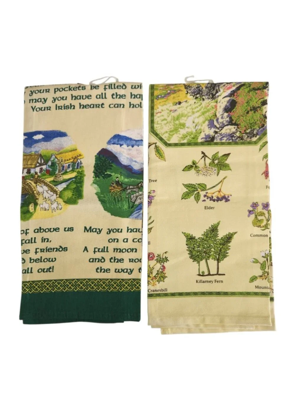 Gift Set of 2 Tea Towels Irish Cottage Blessings and Irish Wildflowers NWT